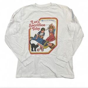 100% cotton medium White long sleeve graphic tee Let's Sacrifice Toby design